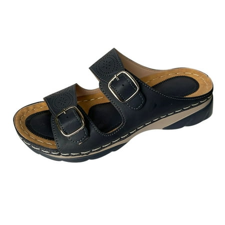 Women s Sling Sandal Genuine Leather Wedge Sandals For Women 35 Dark Blue