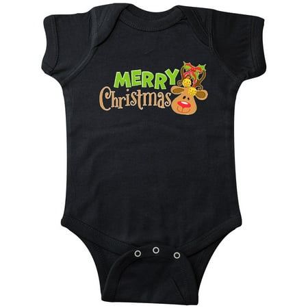 Inktastic Merry Christmas Cute Reindeer Gift Baby Boy or Baby Girl Bodysuit