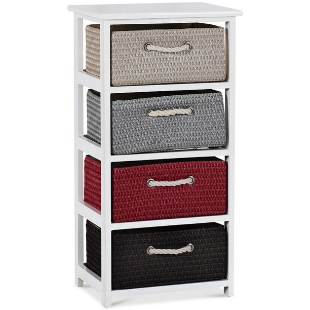Gymax Nightstands Bedside Table 4 Weaving Drawers Storage Chest Tower Shelf Organizer