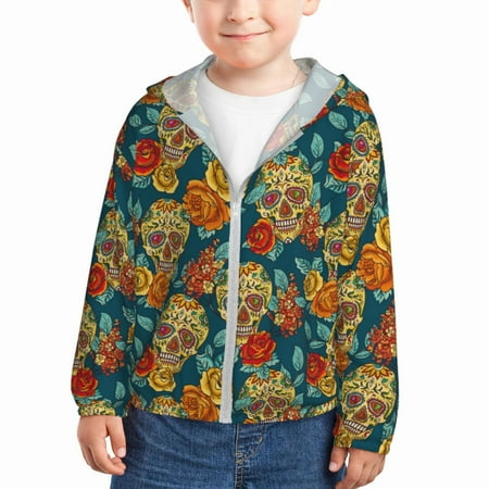 Qekee Skull And Flowers Print UPF 50+ Kids Sun-Protective Hooded Long Sleeve Rash Guard for Fishing Water Beach Sports -2 Years
Qekee Skull And Flowers Print UPF 50+ Kids Sun-Protective Hooded Long Sleeve Rash Guard for Fishing Water Beach Sports -2 Years
