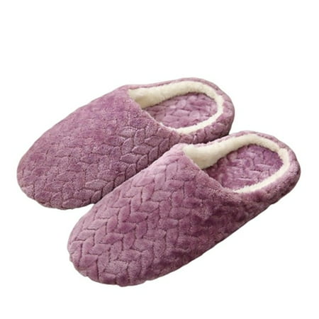 Unisex Slippers Comfort Knitted Cotton-Blend Closed Toe Suede Bottom Non-Slip House Shoes Indoor & Outdoor