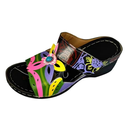 Womens Sandals Fashion Summer Leather Flower Decoration Open Toe Slope Heel Slippers for Women Black Size 6.5
Womens Sandals Fashion Summer Leather Flower Decoration Open Toe Slope Heel Slippers for Women Black Size 6.5