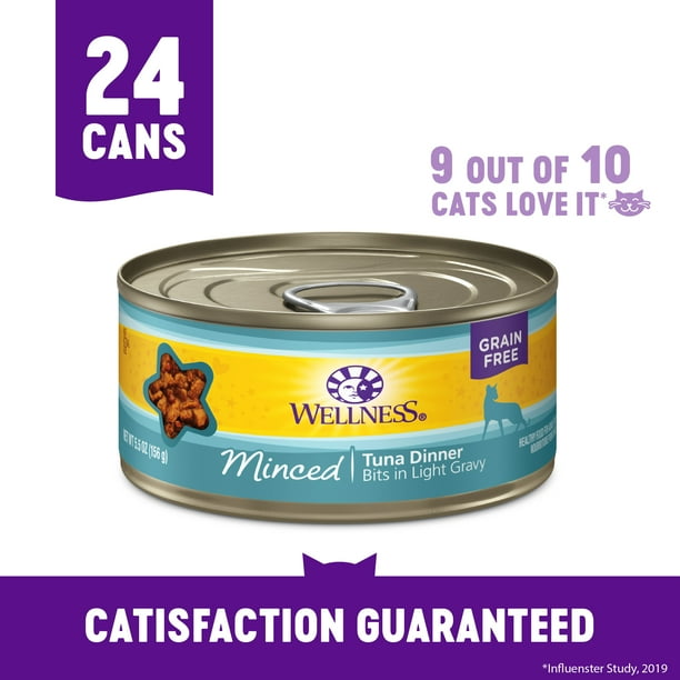Wellness Complete Health Natural Grain Free Wet Canned Cat Food, Minced Tuna Entree, 5.5-Ounce Can (Pack of 24)