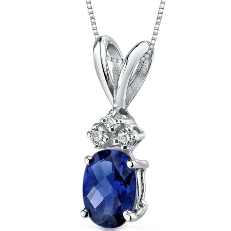 Peora 1.00 Carat T.G.W. Oval-Cut Created Blue Sapphire and Diamond Accent 14kt White Gold Pendant, 18
