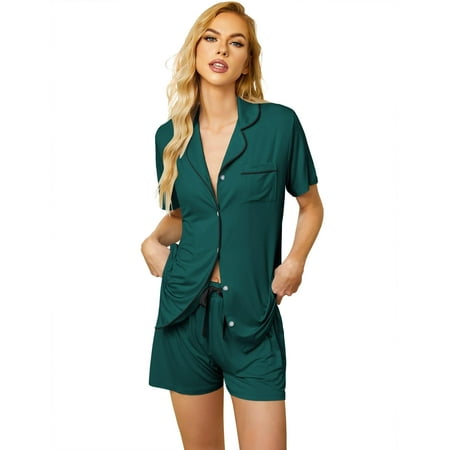 Ekouaer Women Pajama Set Summer Button-Down Sleepwear 2 Piece Short Sleeve Pajamas Silky Homewear Pjs
Ekouaer Women Pajama Set Summer Button-Down Sleepwear 2 Piece Short Sleeve Pajamas Silky Homewear Pjs