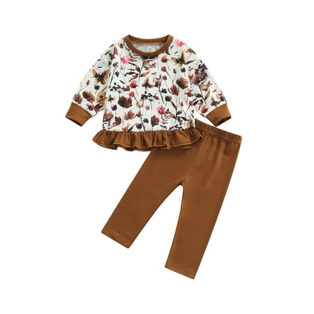 Toddler Baby Girls 2Pcs Fall Outfits Long Sleeve Floral Print Ruffle Hem Sweatshirt Tops+Pants Set
Toddler Baby Girls 2Pcs Fall Outfits Long Sleeve Floral Print Ruffle Hem Sweatshirt Tops+Pants Set