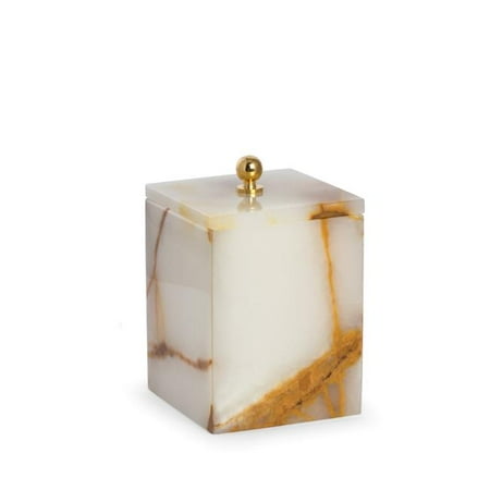 Bey-Berk International TT203X Marble Bath Canister with Lid Green Onyx, White & Tan