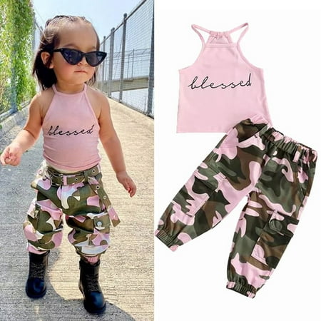 Summer Little Kid Baby Girl Fashion Outfits 2 Pcs Sleeveless Halter Vest Tops+Camouflage Pants
Summer Little Kid Baby Girl Fashion Outfits 2 Pcs Sleeveless Halter Vest Tops+Camouflage Pants