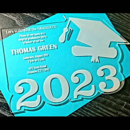 2023 Graduation Party Invitation Card - Clear Acrylic with White Printed Grad Hat Pattern and Lightweight Solid Gift Design -Kiskick Graduation Invitation with Transparent Lettering and Party Supplies
2023 Graduation Party Invitation Card - Clear Acrylic with White Printed Grad Hat Pattern and Lightweight Solid Gift Design -Kiskick Graduation Invitation with Transparent Lettering and Party Supplies