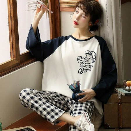 CoCopeaunt Korean stay 100% cotton women Pajamas spring and autumn long sleeve suit home clothes Plaid pants Comfortable Pajama 2 piece
CoCopeaunt Korean stay 100% cotton women Pajamas spring and autumn long sleeve suit home clothes Plaid pants Comfortable Pajama 2 piece