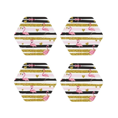 Coasters Set of 4 - Gold Glittering Hearts and Flamingos Drink Coasters for Tabletop Protection Leather Coasters for Living Room Decor and Housewarming Gift Hexagon
Coasters Set of 4 - Gold Glittering Hearts and Flamingos Drink Coasters for Tabletop Protection Leather Coasters for Living Room Decor and Housewarming Gift Hexagon