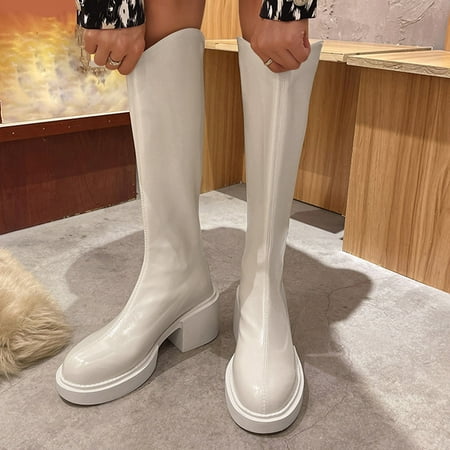 ERTUTUYI Ladies Fashion Solid Color Leather Single Boots Back Zipper Chunky High Heel Boots White 37
ERTUTUYI Ladies Fashion Solid Color Leather Single Boots Back Zipper Chunky High Heel Boots White 37