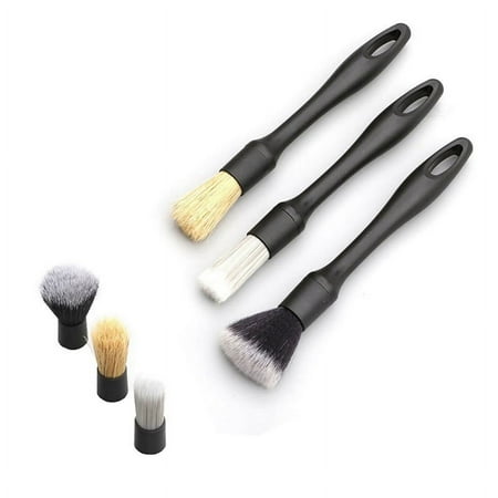 6Pcs Auto Car Detailing Brush Set Includes 3 Car Detailing Brushes and 3 Replacement Brush Head for Seats Tires .