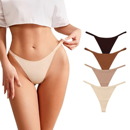 Seamless Thongs for Women G-String No Show Panties 4 Pack Set Workout Underwear