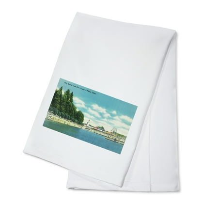 

Coeur d Alene Idaho View of the City Beach and Pier (100% Cotton Tea Towel Decorative Hand Towel Kitchen and Home)