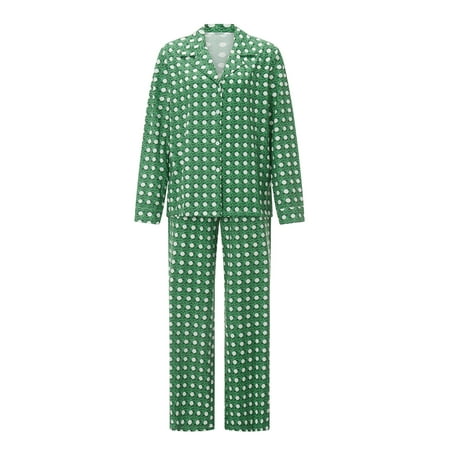 Pudcoco Women 2 Piece Pajama Set Print Long Sleeves Button Shirt and Pants