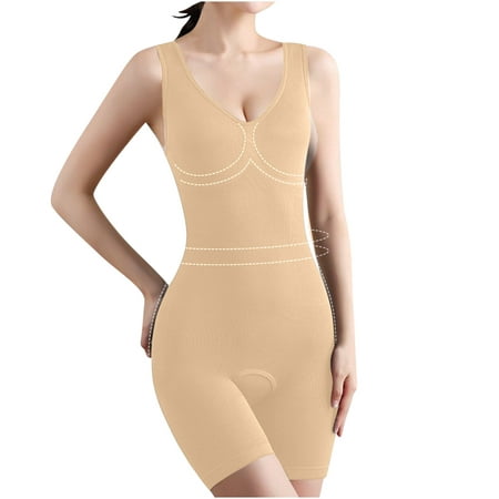 

Clearance! Holloyiver Firm Tummy Compression Bodysuit Shaper with Butt Lifter Women s Abdomen Closing Open Hip Lifting Sling Underwear One-Piece Body Shaping Clothes Beige