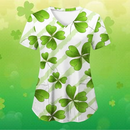 

Kayannuo Print Nursing Uniforms Scrub for Women Clearance Short Sleeves Women Scrubs Tops St. Patrick s Day Fashion Women s V-Neck Casual Printed Pockets Ladies Tops Blouse