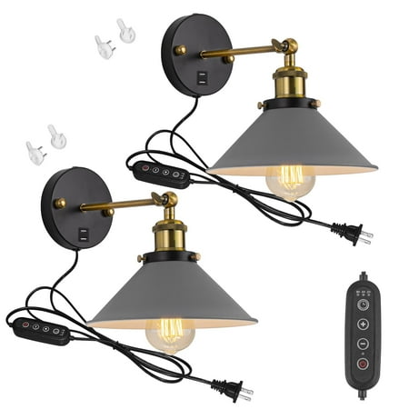 FSLiving Macaron Grey Metal Wall Sconce with USB Outlet Dimmable and Adjustable Angle Wall Lamp Lighting Fixture with 5.9ft Plug in Cord Small Nightstand Light for Dresser Bedroom - 2 Pack
FSLiving Macaron Grey Metal Wall Sconce with USB Outlet Dimmable and Adjustable Angle Wall Lamp Lighting Fixture with 5.9ft Plug in Cord Small Nightstand Light for Dresser Bedroom - 2 Pack