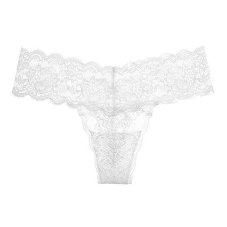 BIZIZA Women ThongsLow Rise Underwear Lace Seamless T Back Sexy Womens Panty White M