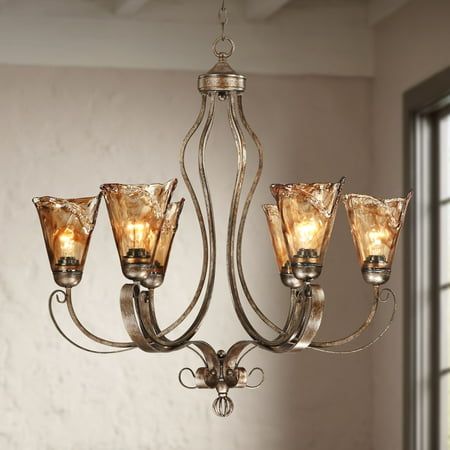 Franklin Iron Works Golden Bronze Silver Large Chandelier 31 1/2 Wide Scroll Amber Art Glass 6-Light Fixture for Dining Room
Franklin Iron Works Golden Bronze Silver Large Chandelier 31 1/2 Wide Scroll Amber Art Glass 6-Light Fixture for Dining Room