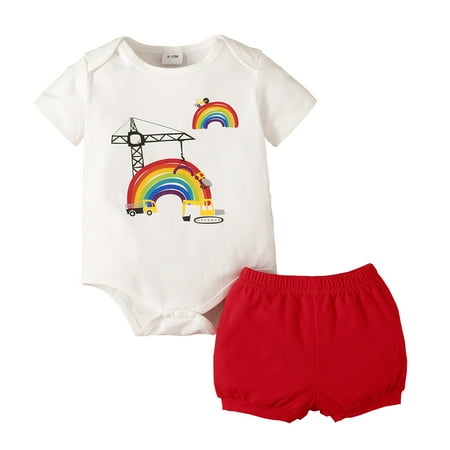 Baby Girls Outfits Short Sleeve Rainbow Print Round Neck Romper Top +Shorts 2Pcs Clothes Set 3-6 Months White
Baby Girls Outfits Short Sleeve Rainbow Print Round Neck Romper Top +Shorts 2Pcs Clothes Set 3-6 Months White