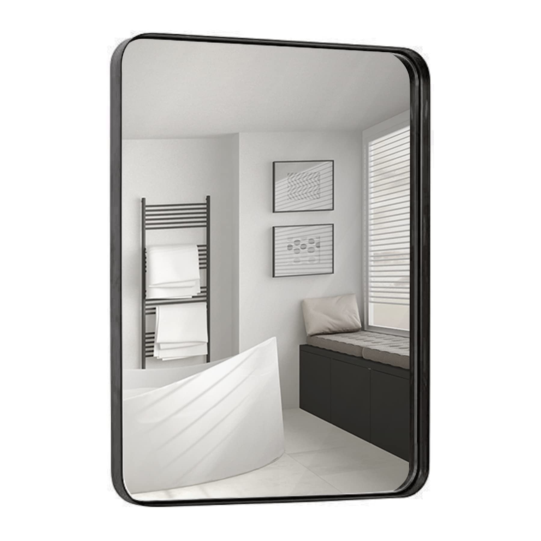 Hamilton Hills Contemporary Brushed Metal Wall Mirror Glass Panel