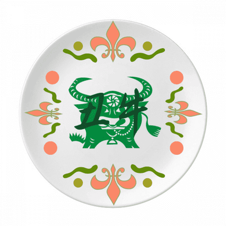 New Year of Ox Animal China Zodiac Flower Ceramics Plate Tableware Dinner Dish