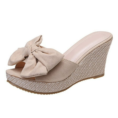 Rewenti Summer Sandals for Women Solid Color Bowknot Comfy Sandals Slope Heeled Beach Casual Slippers Shoes Beige 7.5(40)
Rewenti Summer Sandals for Women Solid Color Bowknot Comfy Sandals Slope Heeled Beach Casual Slippers Shoes Beige 7.5(40)