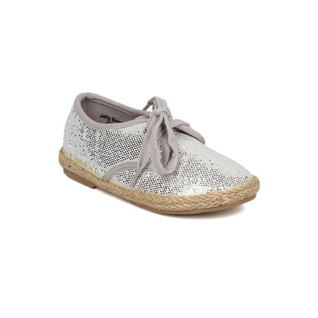 New Girl Jelly Beans Hemata Glitter PU Round Toe Lace Up Espadrille Flat