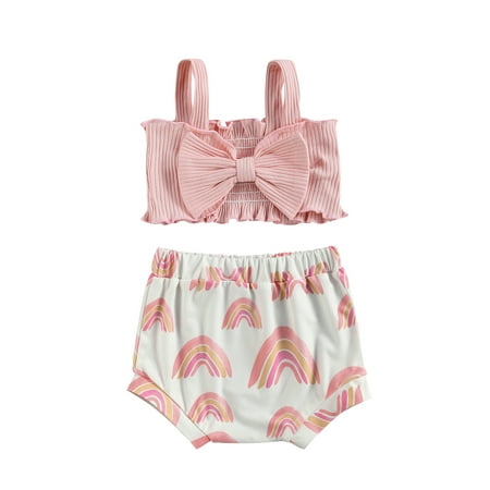 Livingsenburg Infant Baby Girls Sets 2Pcs Strapless Sleeveless Floral Shorts