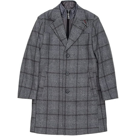 Isaac Mizrahi Boy s CT1025 Wool-Blend Overcoat with Bib - Grey Plaid - 3