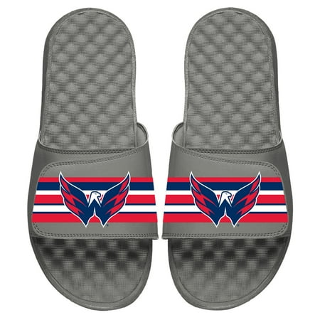 Men s ISlide Gray Washington Capitals Stripe Logo Slide Sandals