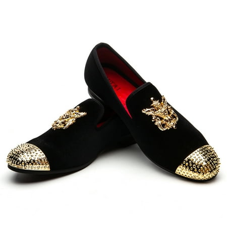 YUANLU Men s Velvet Loafers Dress Wedding Party Prom Shoes for Men Black Size 12