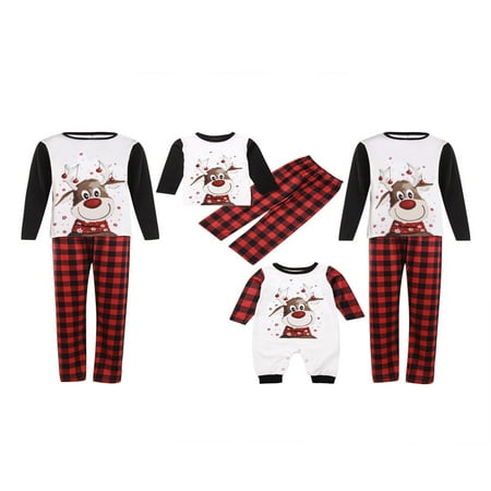 HLONK Matching Family Christmas Pajamas Women Men Plaid Deer Sleepwear Elk Clothes Pjs 6-7 Years