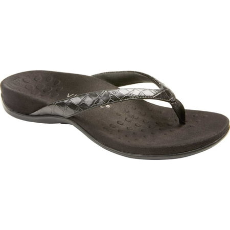 Women s Vionic Dillon Thong Sandal Black Croco Leather 8 M