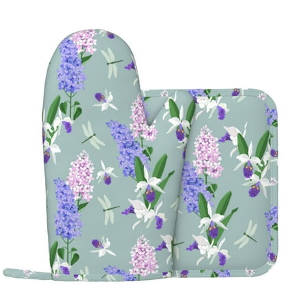Oven Mitts and Pot Holders Sets - Dragonfly Orchid Heat Resistant Silicone Oven Gloves (Left Glove) with Non-Slip Silicone Surface and hot pads for kitchen Baking Cooking
Oven Mitts and Pot Holders Sets - Dragonfly Orchid Heat Resistant Silicone Oven Gloves (Left Glove) with Non-Slip Silicone Surface and hot pads for kitchen Baking Cooking