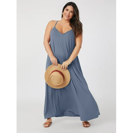 Dusty Blue Casual Women s Plus Solid Cami Dress 2022 0XL(12) Y060D