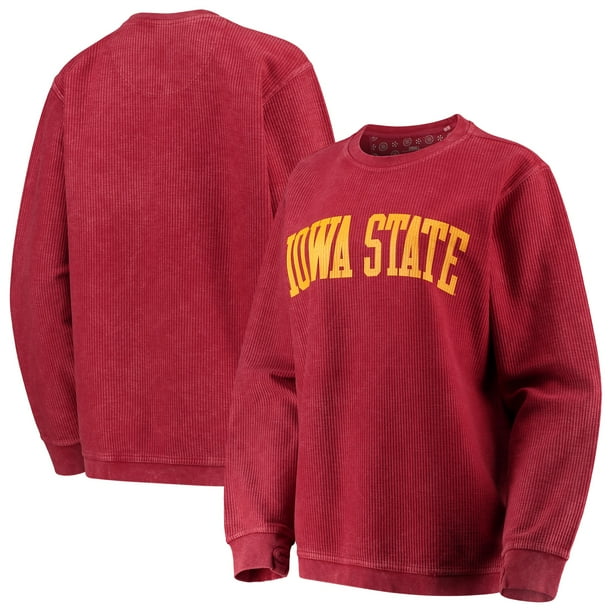 Iowa State Cyclones Pressbox Women's Comfy Cord Vintage Wash Basic Arch Pullover Sweatshirt - Cardinal