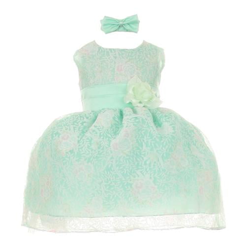 Baby Girls Mint Organza Floral Headband Sleeveless Special Occasion Dress 3-24M