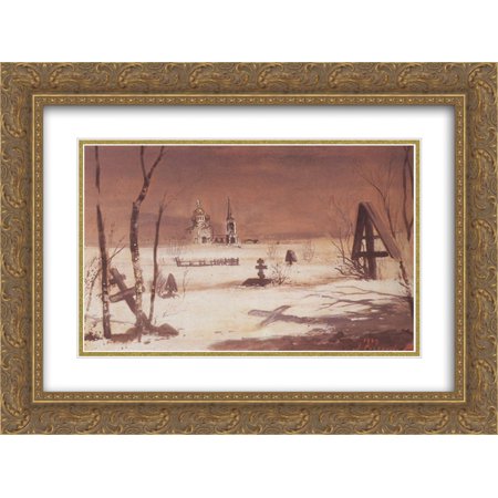 Aleksey Savrasov 2x Matted 24x20 Gold Ornate Framed Art Print 'Rural cemetery in the moonlight'