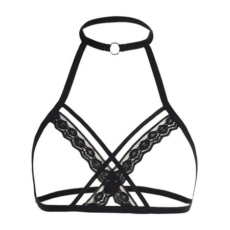 

Fsqjgq Chaps for Women Lingerie Plus Size Women Cage Bra Alluring Hollow Strappy Bustier Cage Bra Bra Out Elastic Lace Gown with Slit Spandex Black S
