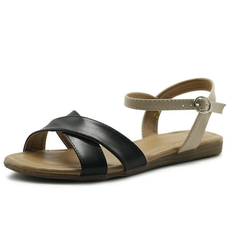 Ollio Women s Shoes Two Tone Cross Straps Ankle Buckled Flat Sandals S102
Ollio Women s Shoes Two Tone Cross Straps Ankle Buckled Flat Sandals S102