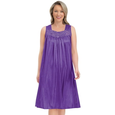 Collections Etc Beautiful Lace Trim Silky Tricot Sleeveless Nightgown