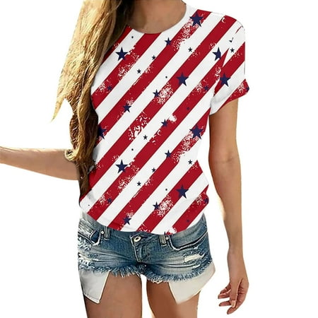 

White Blouse for Women Womens Blouses And Tops Dressy Women Summer Independence Day Printing Blouse Tees Casual Crewneck Short Sleeve T-Shirts Tops Corset Tops for Women White XL