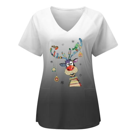 Christmas Scrubs Tops Women Tie Dye Elk Printed V-neck Short Sleeve Working Uniform Stretch Scrubs Shirts
Christmas Scrubs Tops Women Tie Dye Elk Printed V-neck Short Sleeve Working Uniform Stretch Scrubs Shirts