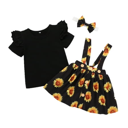 BIZIZA Outfit Set for Baby Girl 3-Piece Ruffle Headwear Floral Suspender Skirts T Shirts Short Sleeve 3M-2Y Toddler Black 90
BIZIZA Outfit Set for Baby Girl 3-Piece Ruffle Headwear Floral Suspender Skirts T Shirts Short Sleeve 3M-2Y Toddler Black 90
