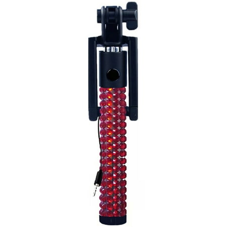 KTA Red Rhinestones Wired Mini Selfie Stick With Folding Bracket