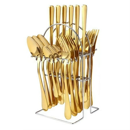 Silverware Set 24 Piece Silverware Cutlery Set with Stand Include Knife Fork Spoon Hanging Stainless Steel Gold
Silverware Set 24 Piece Silverware Cutlery Set with Stand Include Knife Fork Spoon Hanging Stainless Steel Gold