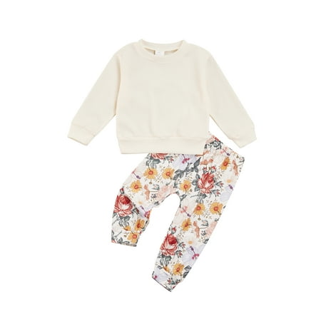 AvoDovA Autumn Baby Girls T-shirt Trousers Clothing Sets Newborns Infant Waffle Long Sleeve Tops Flower Long Pants